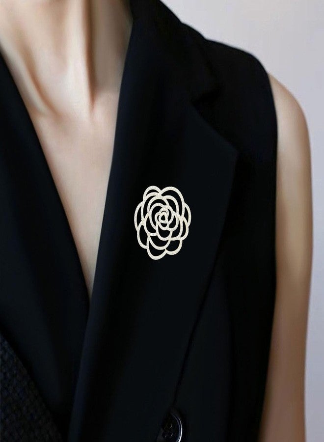 VVCome Sparkling Crystal Cut Rose Flower Pave Crystal Camellia Boutonniere Pin Brooch Corsage Blooming Heart Shaped Floral Jewelry for Women (Large Gold) - Image 2